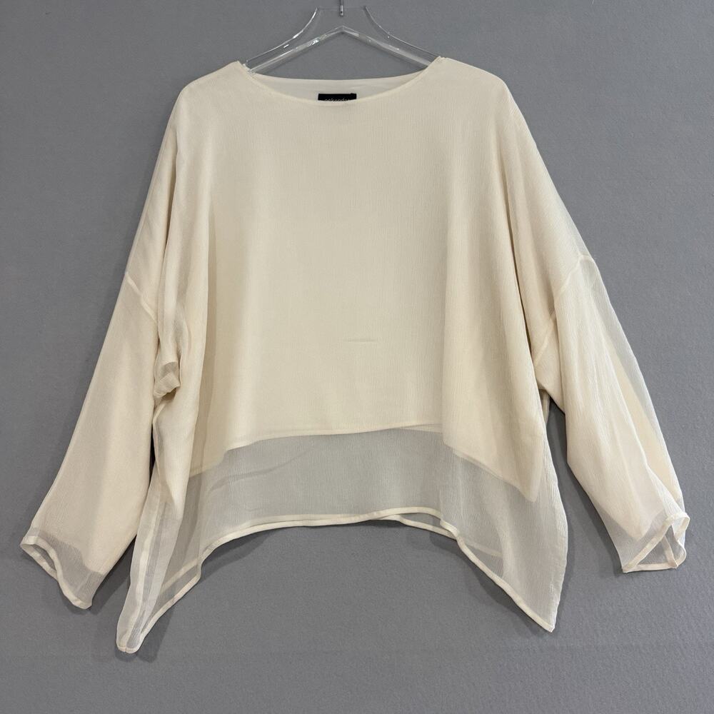 Eskandar 100% Silk Blouse Women's 1 Small Ivory Dolman Sleeve Layer Lagenlook